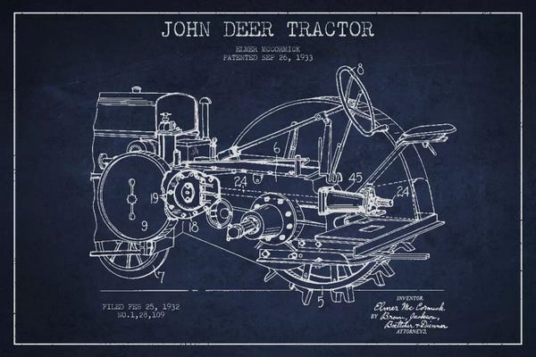 Tractors: John Deer Navy Blue Patent Blueprint by Aged Pixel