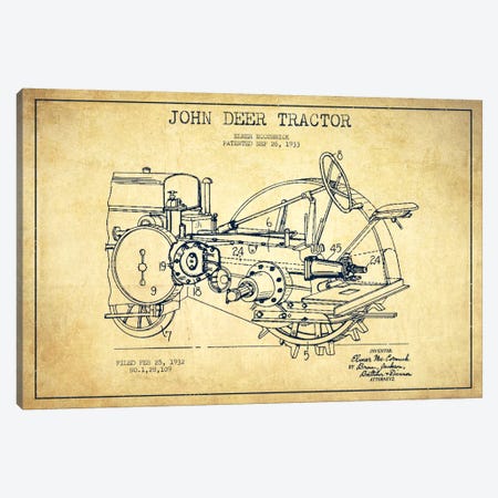 John Deer Vintage Patent Blueprint Canvas Print #ADP643} by Aged Pixel Canvas Art Print