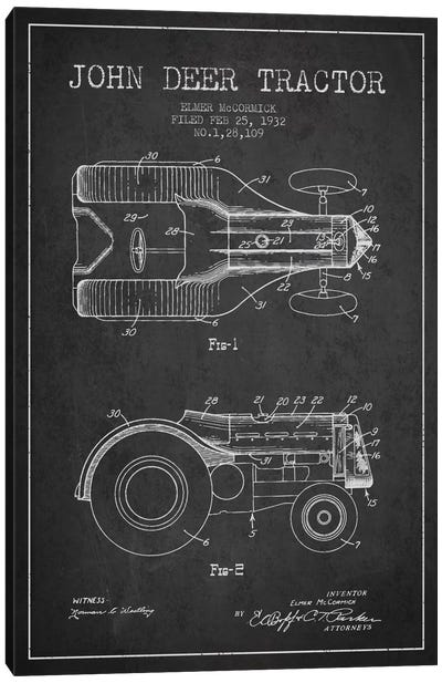 John Deer 2 Charcoal Patent Blueprint Canvas Art Print - Tractors
