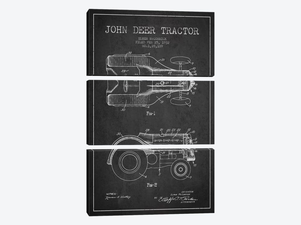John Deer 2 Charcoal Patent Blueprint by Aged Pixel 3-piece Art Print