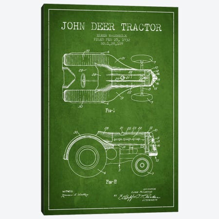 John Deer Green Patent Blueprint Canvas Print #ADP645} by Aged Pixel Canvas Artwork
