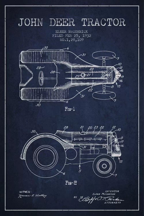 John Deer 2 Navy Blue Patent Blueprint