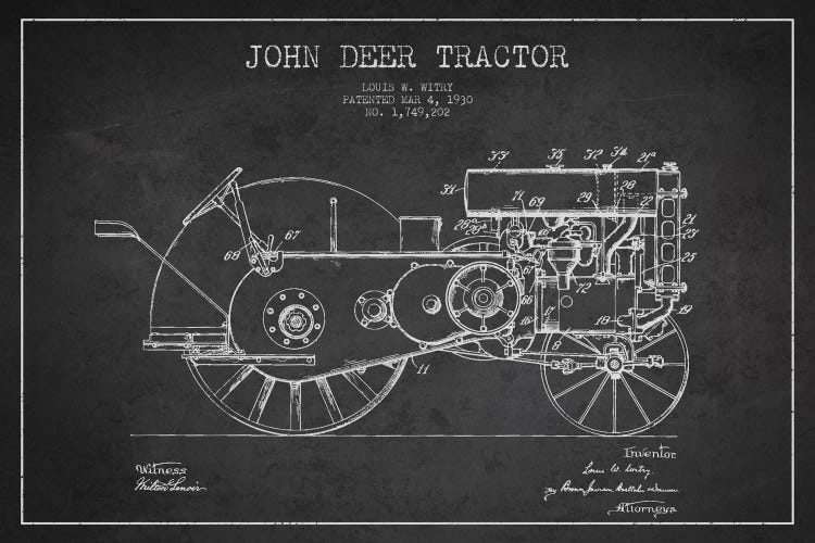 John Deer 3 Charcoal Patent Blueprint