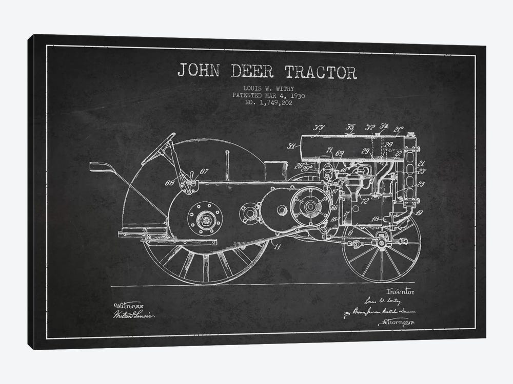 John Deer 3 Charcoal Patent Blueprint 1-piece Canvas Artwork