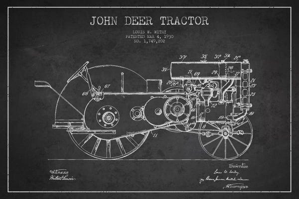 Tractors: John Deer 3 Charcoal Patent Blueprint by Aged Pixel