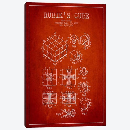 Rubik Red Patent Blueprint Canvas Print #ADP64} by Aged Pixel Canvas Print