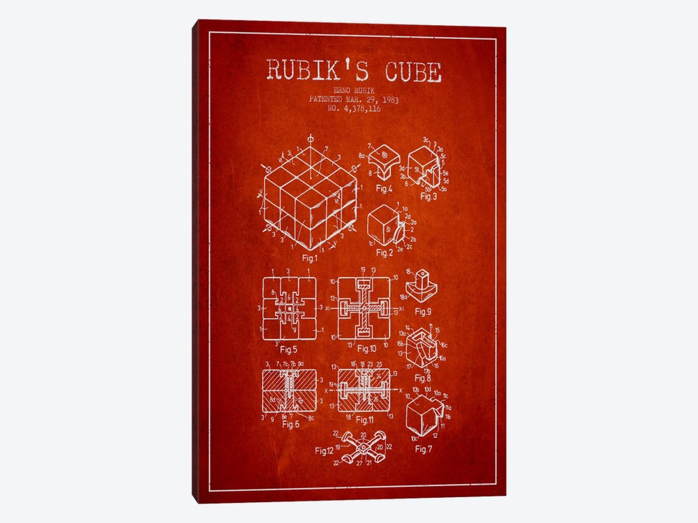 Rubik Red Patent Blueprint by Aged Pixel 1-piece Canvas Art Print