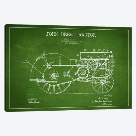 John Deer Green Patent Blueprint Canvas Print #ADP650} by Aged Pixel Canvas Artwork