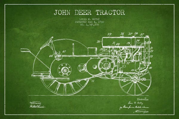 Aged Pixel: John Deer Green Patent Blueprint by Aged Pixel