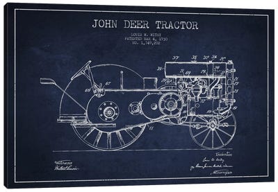 John Deer 3 Navy Blue Patent Blueprint Canvas Art Print - Engineering & Machinery Blueprints