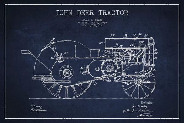 Tractors: John Deer 3 Navy Blue Patent Blueprint by Aged Pixel