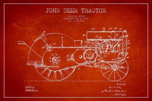 Tractors: John Deer Red Patent Blueprint by Aged Pixel