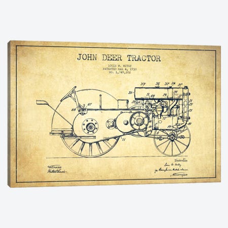 John Deer Vintage Patent Blueprint Canvas Print #ADP653} by Aged Pixel Canvas Art