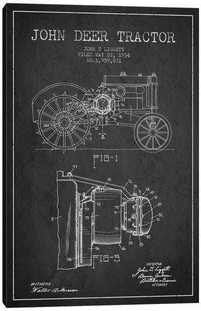 John Deer 4 Charcoal Patent Blueprint Canvas Art Print - Engineering & Machinery Blueprints