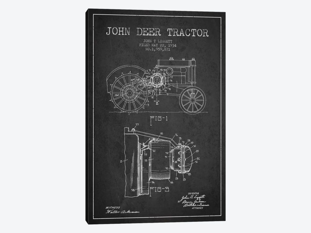John Deer 4 Charcoal Patent Blueprint by Aged Pixel 1-piece Canvas Wall Art