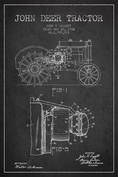 Tractors: John Deer 4 Charcoal Patent Blueprint by Aged Pixel