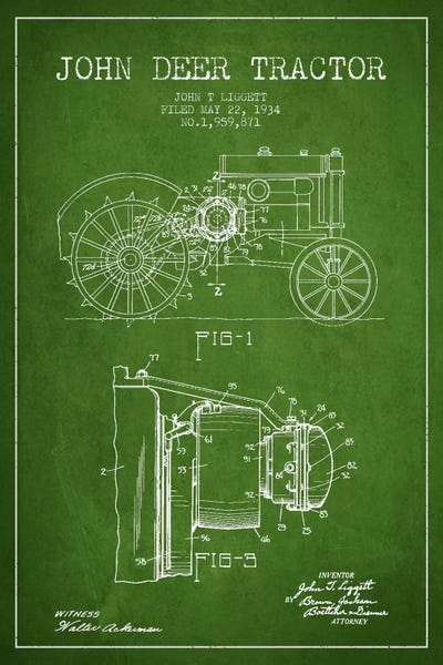 Tractors: John Deer Green Patent Blueprint by Aged Pixel
