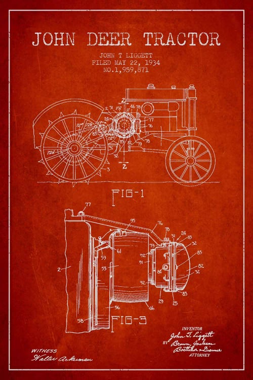 John Deer Red Patent Blueprint
