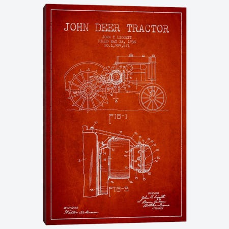 John Deer Red Patent Blueprint Canvas Print #ADP657} by Aged Pixel Canvas Print