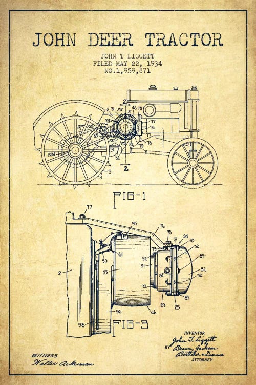 John Deer Vintage Patent Blueprint