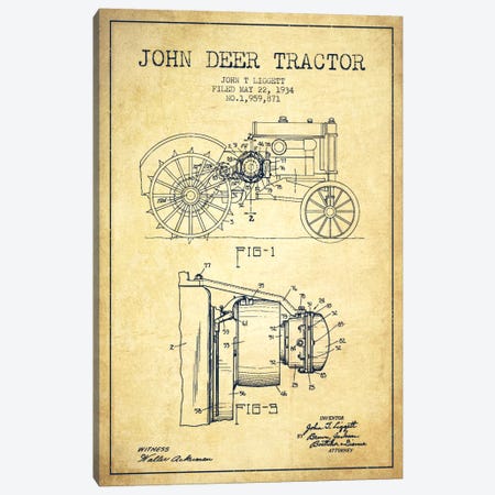 John Deer Vintage Patent Blueprint Canvas Print #ADP658} by Aged Pixel Canvas Artwork