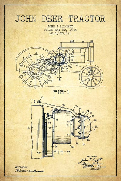 Aged Pixel: John Deer Vintage Patent Blueprint by Aged Pixel