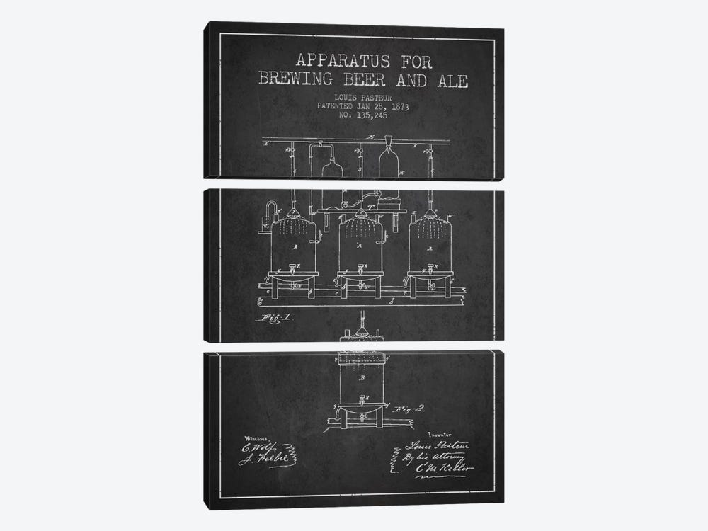 Ale Apparatus Charcoal Patent Blueprint by Aged Pixel 3-piece Art Print
