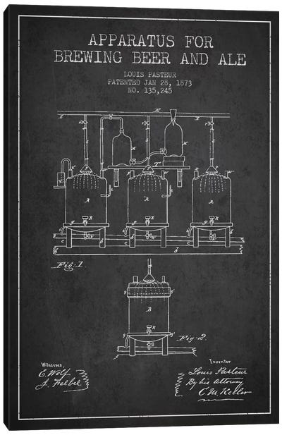 Ale Apparatus Charcoal Patent Blueprint Canvas Art Print - Aged Pixel: Drink & Beer