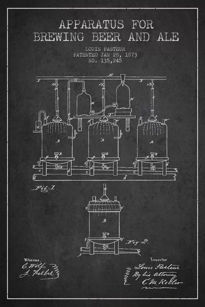 Food & Drink Blueprints: Ale Apparatus Charcoal Patent Blueprint by Aged Pixel