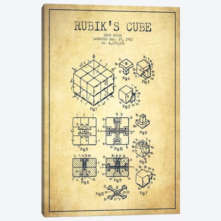 Rubik Vintage Patent Blueprint Canvas Print #ADP65} by Aged Pixel Art Print