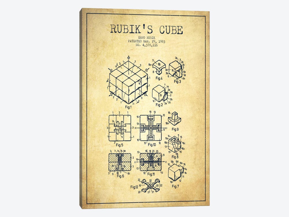Rubik Vintage Patent Blueprint by Aged Pixel 1-piece Canvas Art