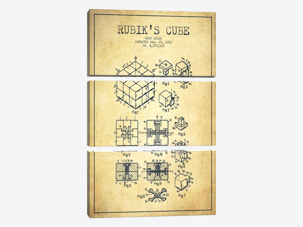 Rubik Vintage Patent Blueprint by Aged Pixel 3-piece Canvas Art