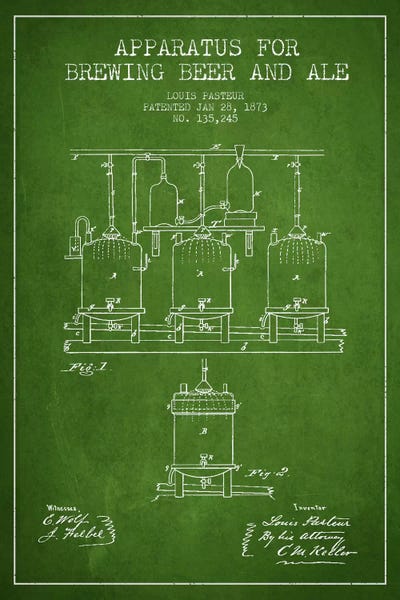 Ale Apparatus Green Patent Blueprint by Aged Pixel framed canvas print