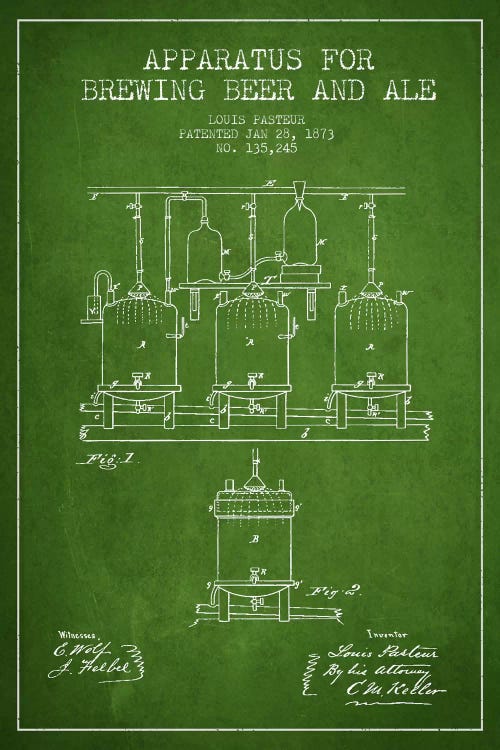 Ale Apparatus Green Patent Blueprint by Aged Pixel wall art