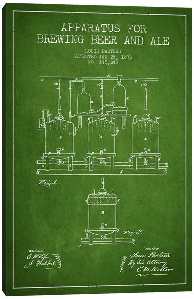 Ale Apparatus Green Patent Blueprint Canvas Art Print - Aged Pixel: Drink & Beer