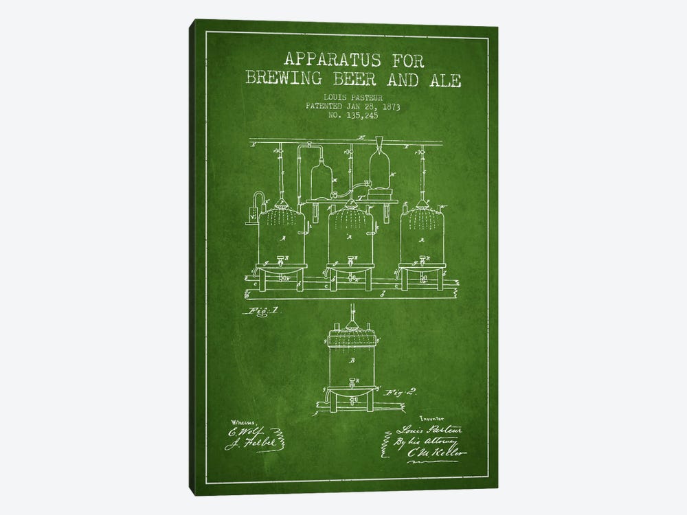 Ale Apparatus Green Patent Blueprint by Aged Pixel 1-piece Canvas Print