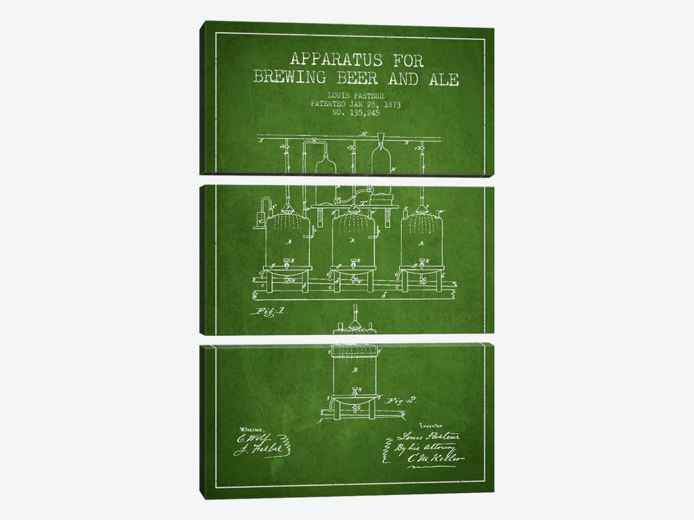 Ale Apparatus Green Patent Blueprint by Aged Pixel 3-piece Art Print