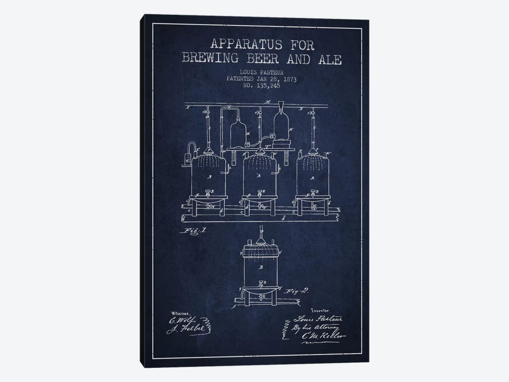 Ale Apparatus Navy Blue Patent Blueprint by Aged Pixel 1-piece Canvas Wall Art