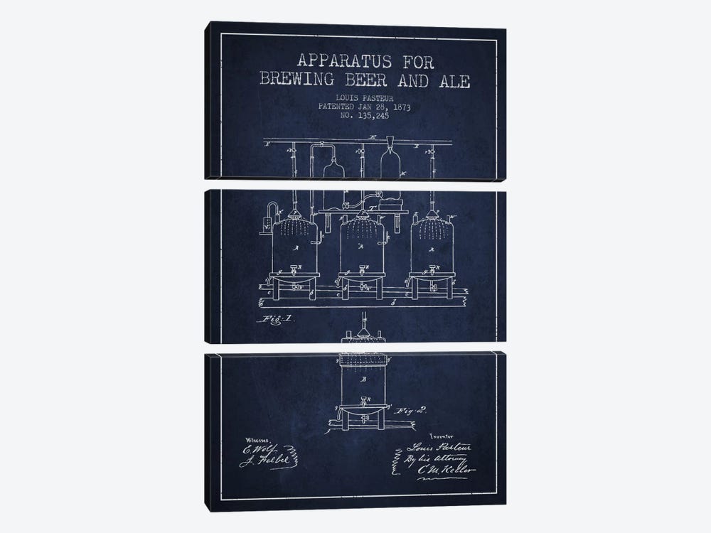 Ale Apparatus Navy Blue Patent Blueprint by Aged Pixel 3-piece Canvas Art