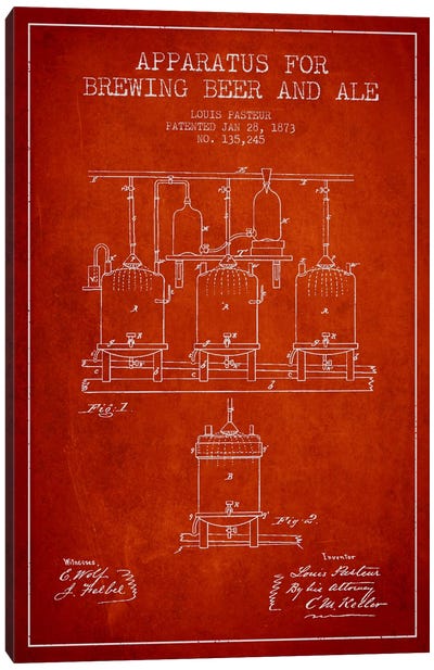 Ale Apparatus Red Patent Blueprint Canvas Art Print - Aged Pixel: Drink & Beer