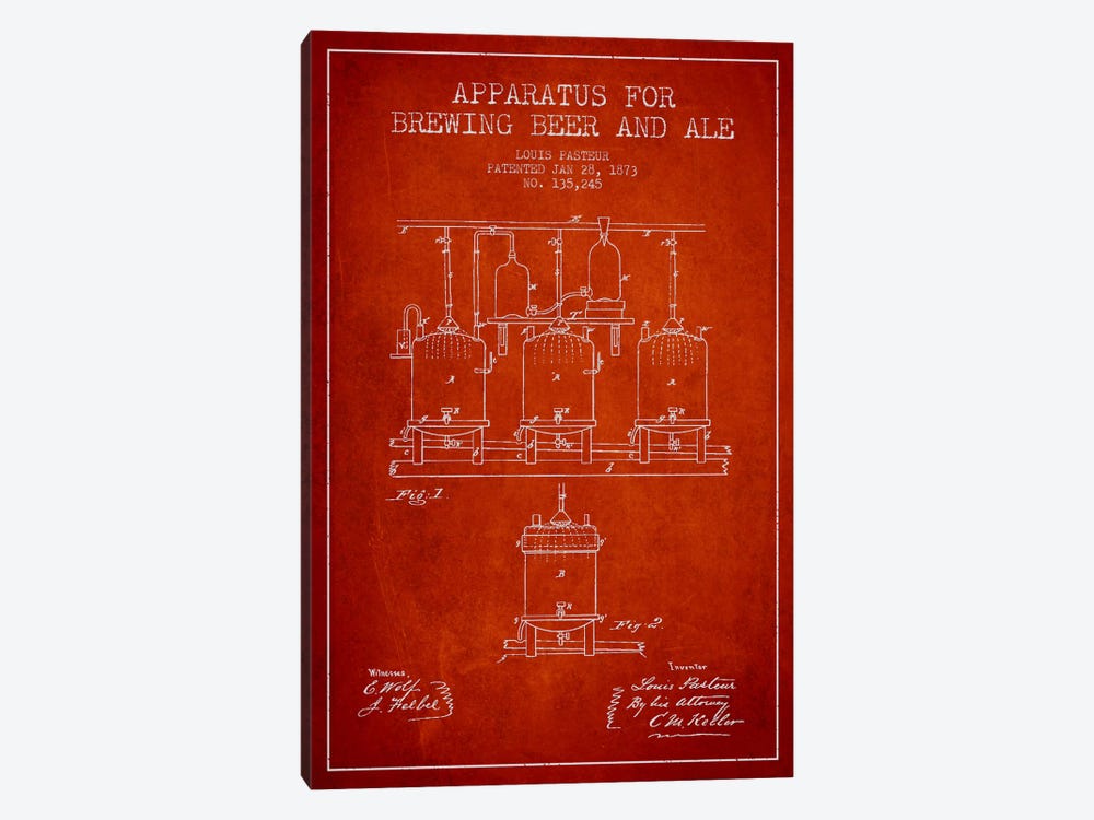 Ale Apparatus Red Patent Blueprint by Aged Pixel 1-piece Canvas Art Print