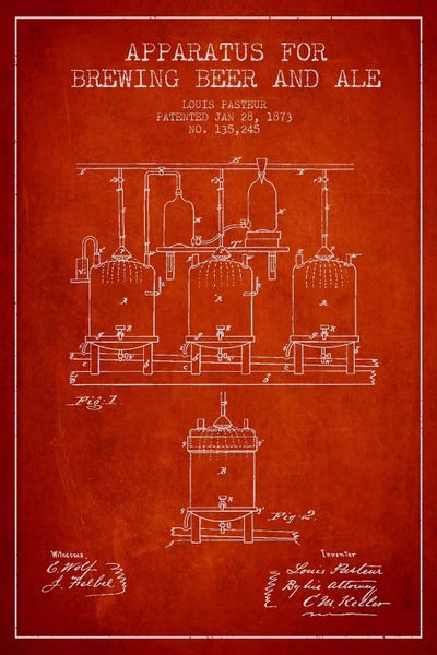 Food & Drink Blueprints: Ale Apparatus Red Patent Blueprint by Aged Pixel
