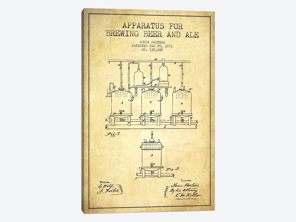 Ale Apparatus Vintage Patent Blueprint by Aged Pixel 1-piece Canvas Art