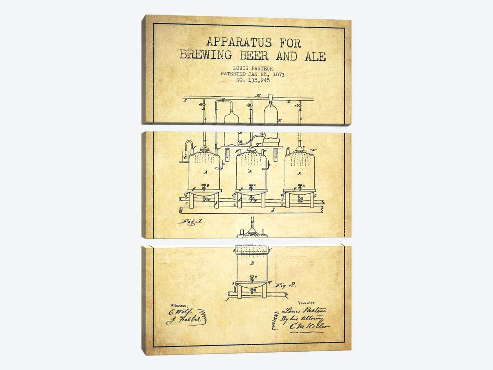Ale Apparatus Vintage Patent Blueprint by Aged Pixel 3-piece Canvas Artwork