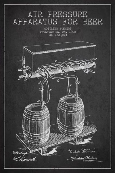 Beer Apparatus Charcoal I Patent Blueprint by Aged Pixel metal wall art