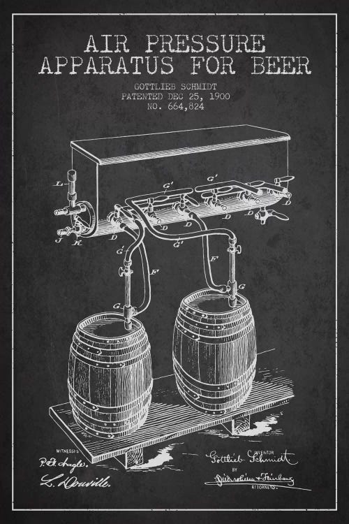 Beer Apparatus Charcoal I Patent Blueprint by Aged Pixel wall art