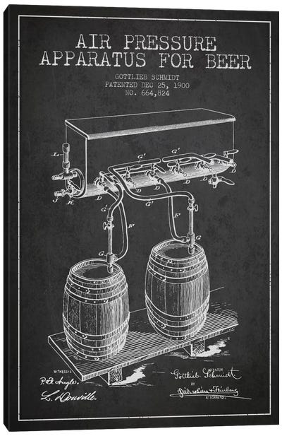 Beer Apparatus Charcoal Patent Blueprint Canvas Art Print - Winery/Tavern