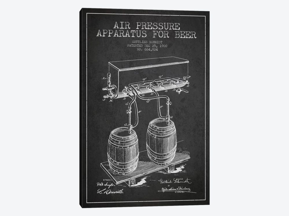 Beer Apparatus Charcoal Patent Blueprint by Aged Pixel 1-piece Canvas Print