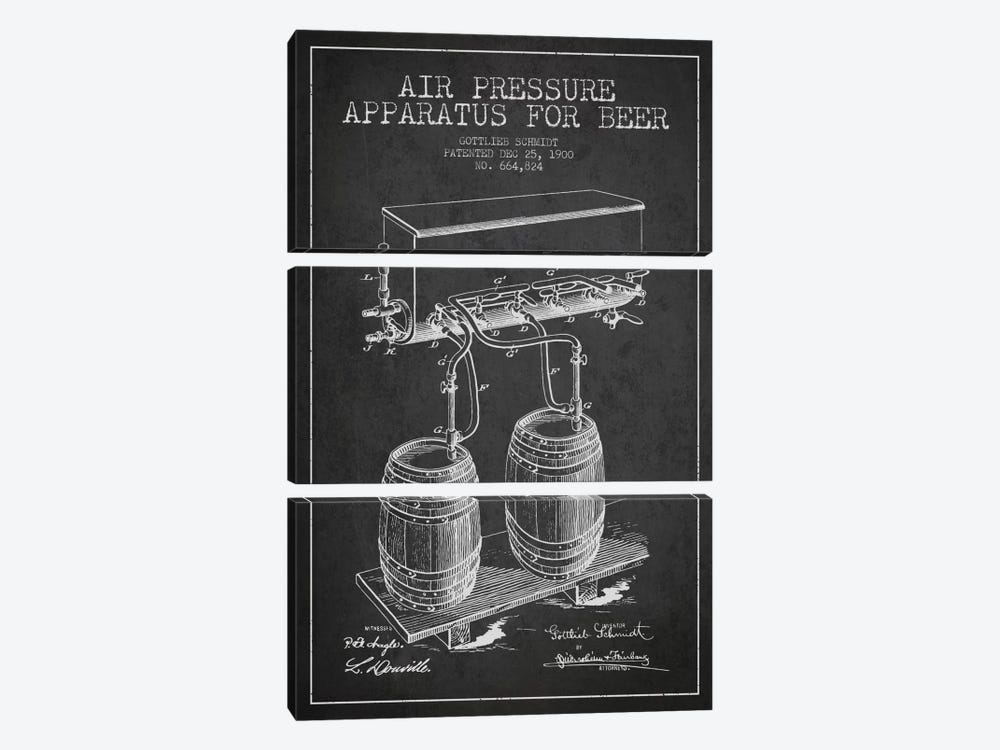 Beer Apparatus Charcoal Patent Blueprint by Aged Pixel 3-piece Canvas Print