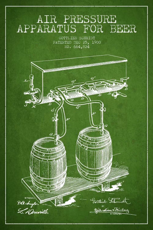 Beer Apparatus Green I Patent Blueprint by Aged Pixel wall art